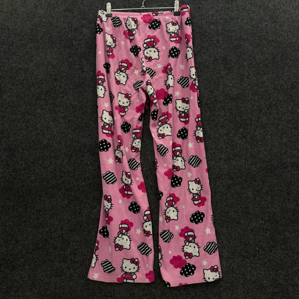 Vintage Hello Kitty Pink Fleece Pajama Pants Sanrio Y2K Lounge Bottoms Small